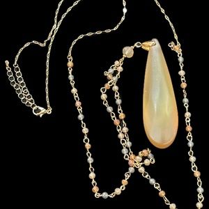 Beaded Gold and Silver Necklace with Large Glass Pendant